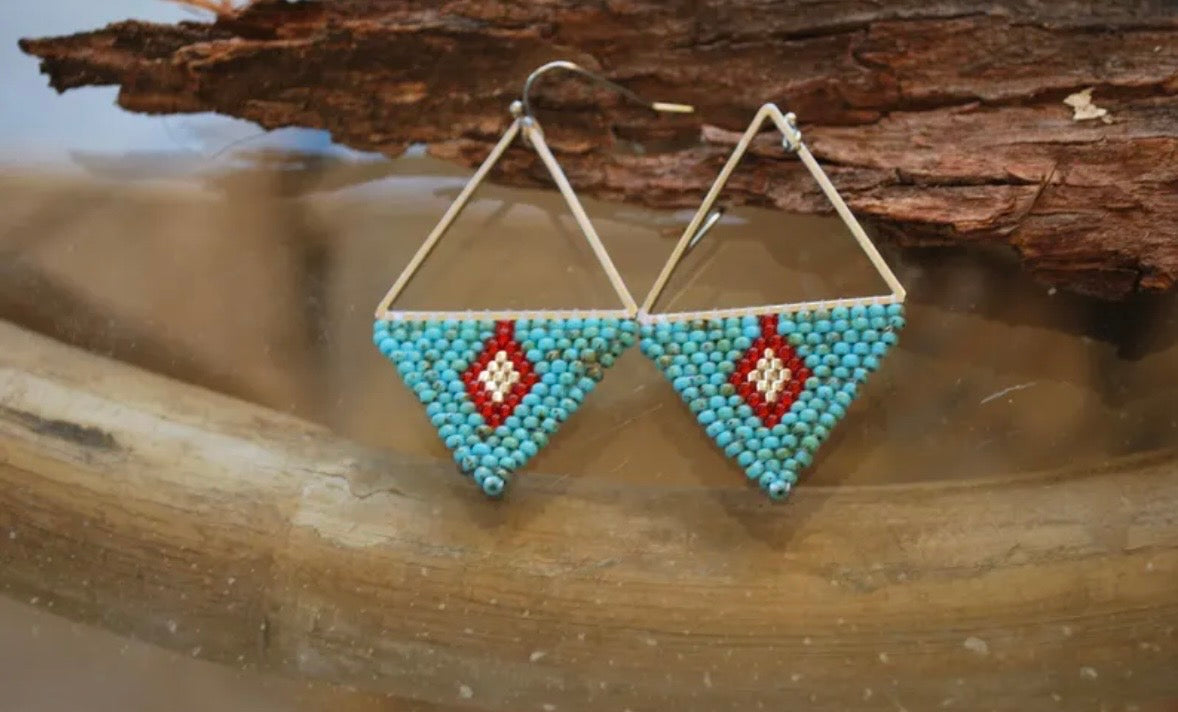 Turquoise and Red on Silver Earrings