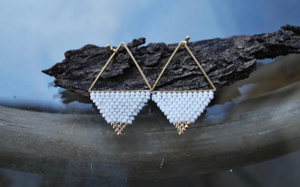 Ivory and Gold Geometric Earrings