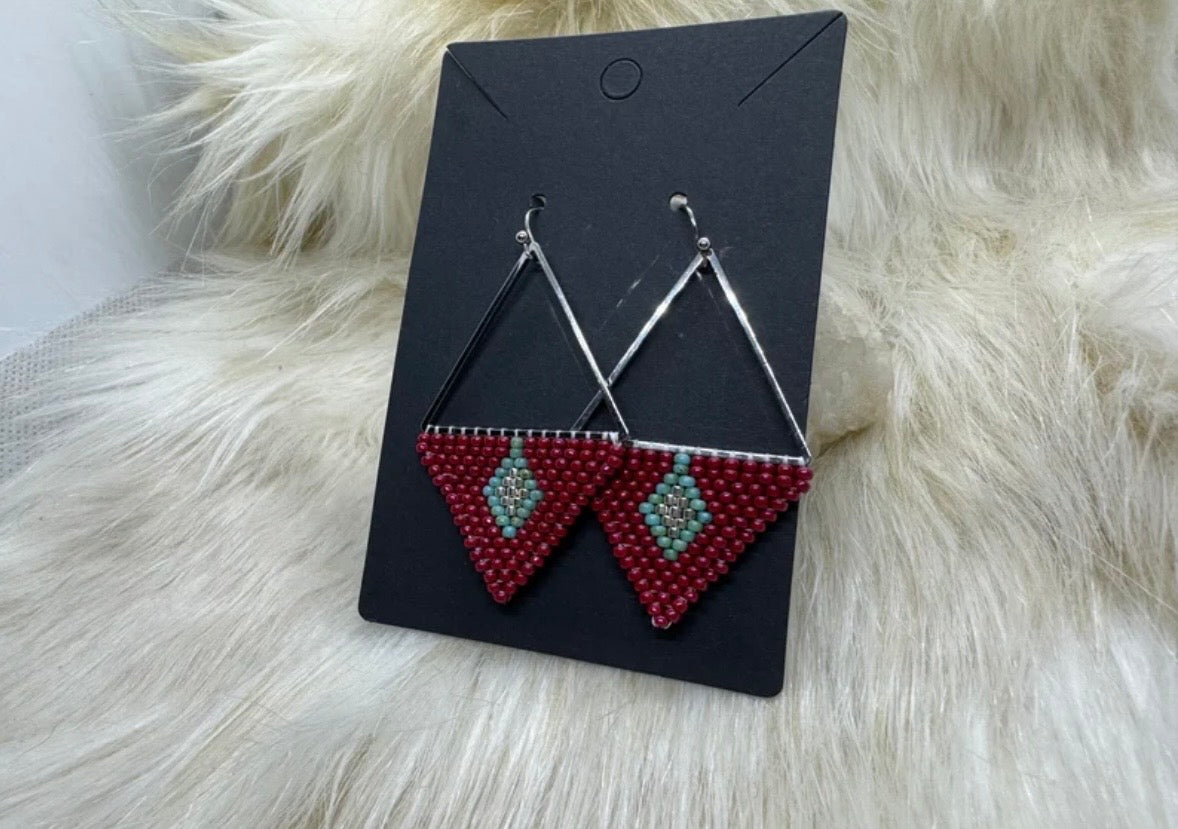 Red and Turquoise Geometric Earrings