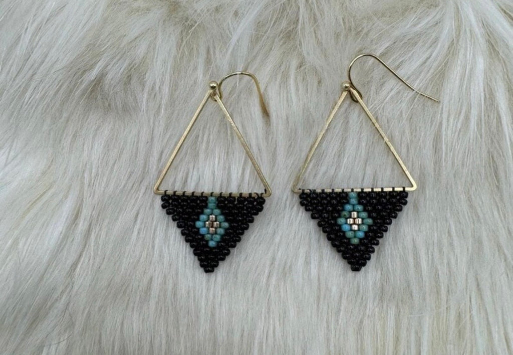 Black, Turquoise, and Gold Geometric Earrings