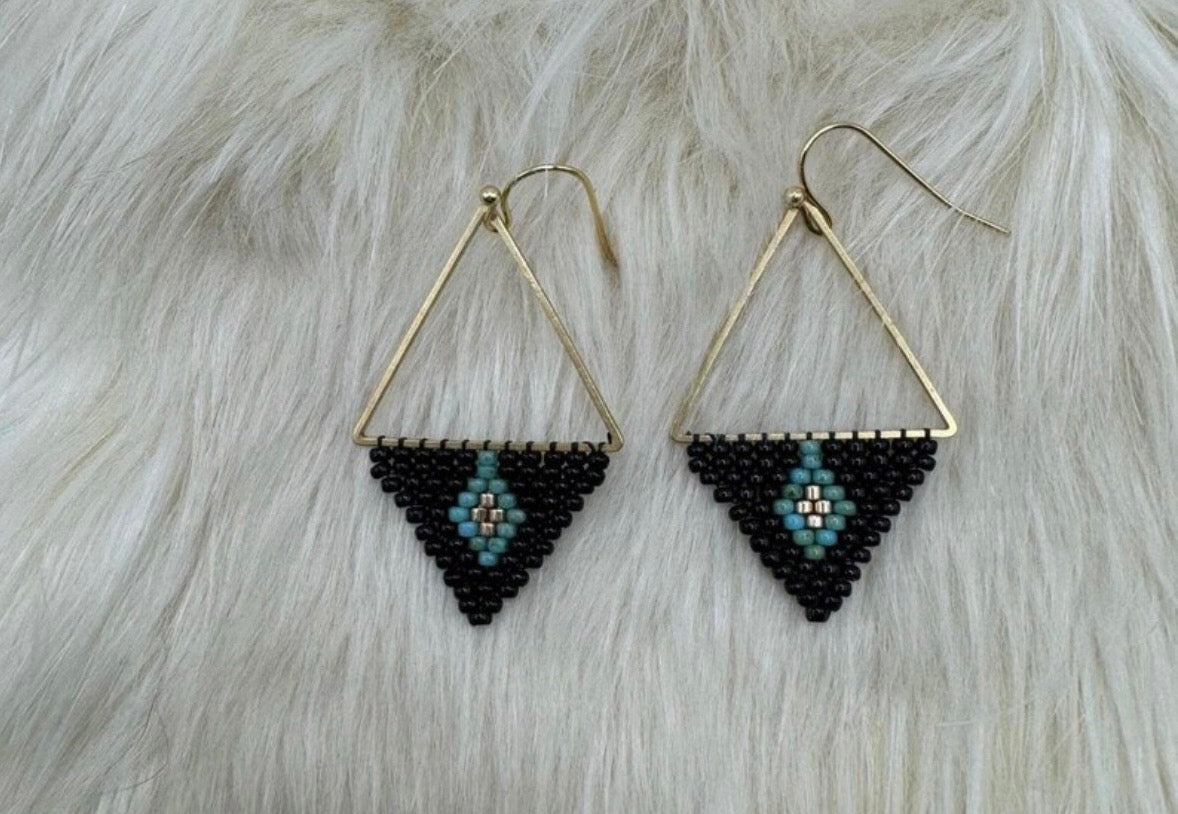 Black, Turquoise, and Gold Geometric Earrings