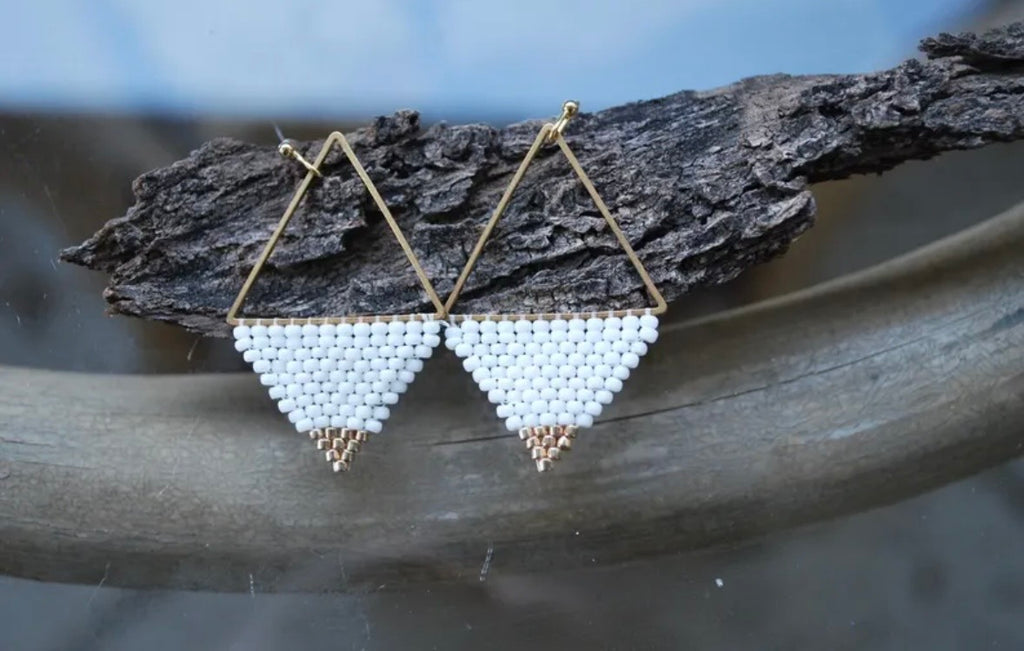 Ivory and Gold Geometric Earrings