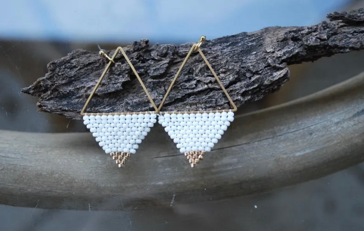 Ivory and Gold Geometric Earrings