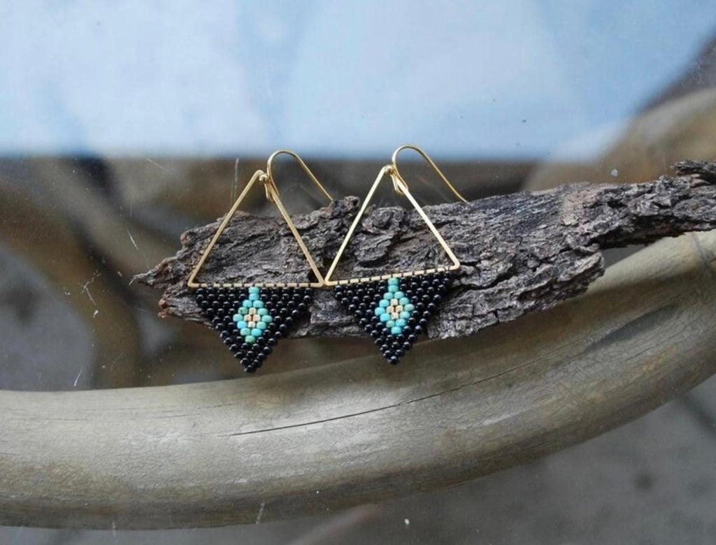Black, Turquoise, and Gold Geometric Earrings