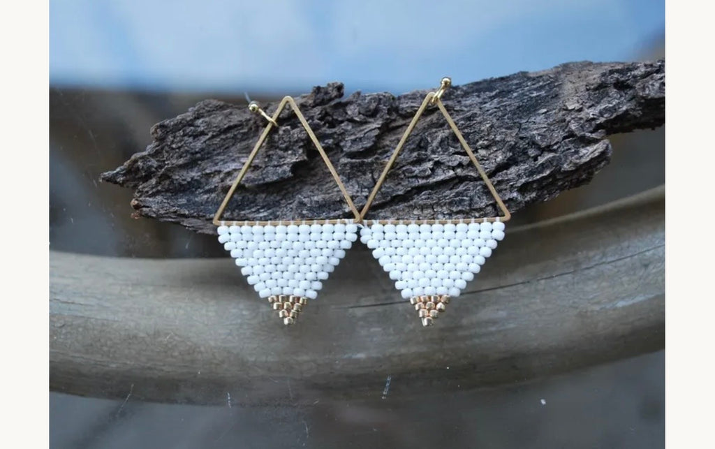Ivory and Gold Geometric Earrings