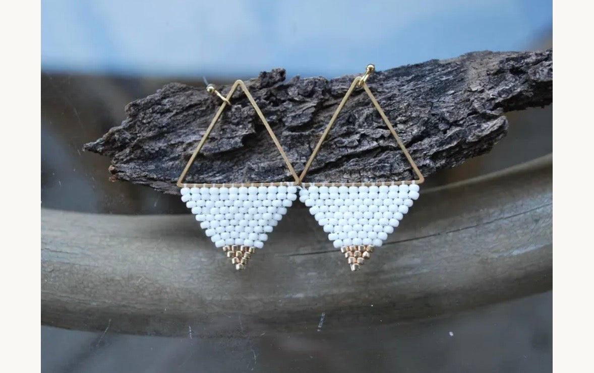 Ivory and Gold Geometric Earrings