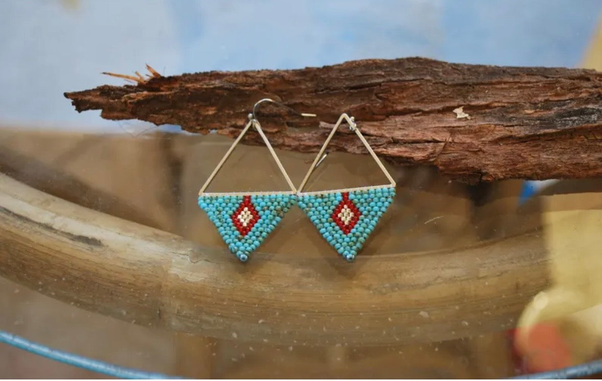 Turquoise and Red on Silver Earrings